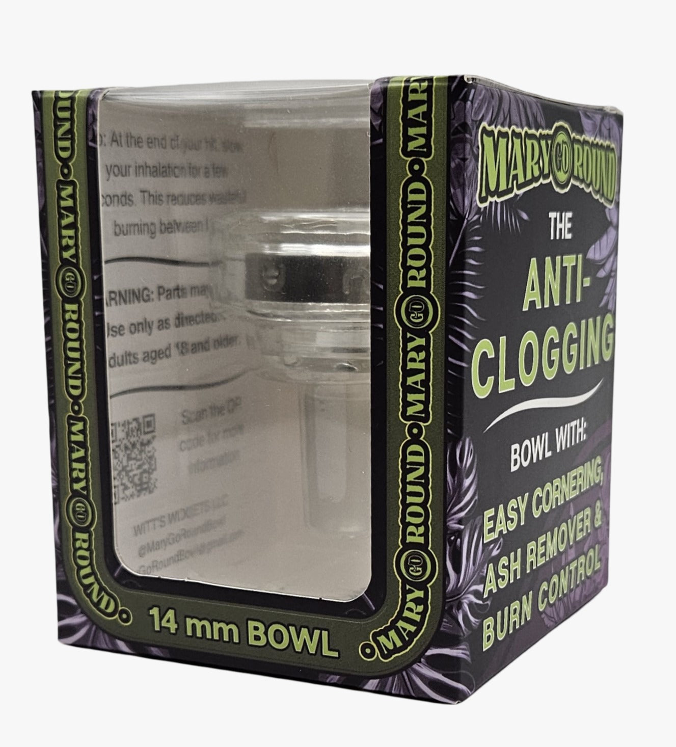 Anti-Clog 14mm Bong Bowl with Built-in Scraper & Rotating Lid Glass