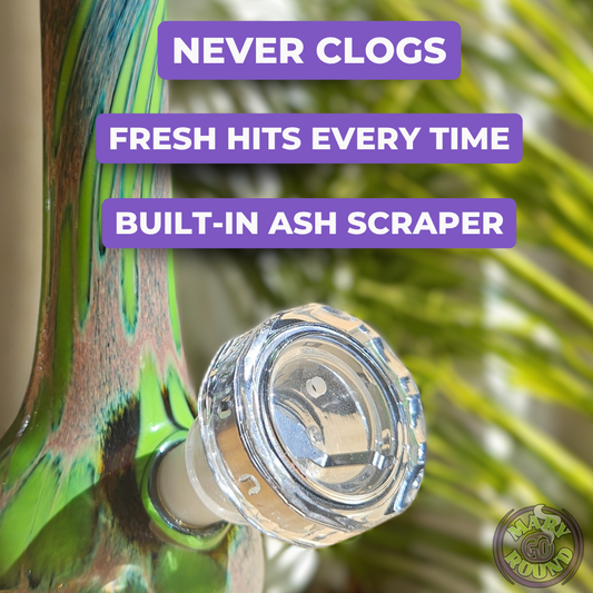 Anti-Clog 14mm Bong Bowl with Built-in Scraper & Rotating Lid Glass